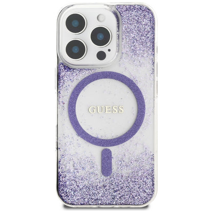 MagSafe Case for Apple iPhone 16 Pro, Guess, Resin Bottom Glitter, Purple