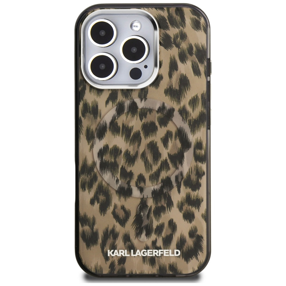 MagSafe Case for Apple iPhone 16 Pro, Karl Lagerfeld, IML Leopard Pattern, Brown