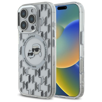 MagSafe Case for Apple iPhone 16 Pro, Karl Lagerfeld, IML Monogram Karl & Choupette's Heads, Transparent