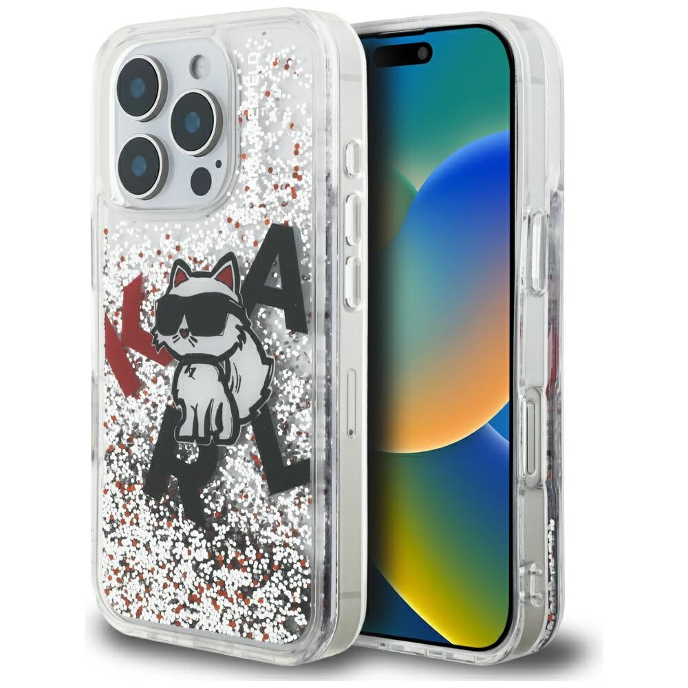 MagSafe Case for Apple iPhone 16 Pro, Karl Lagerfeld, Liquid Glitter Choupette Logo, Transparent