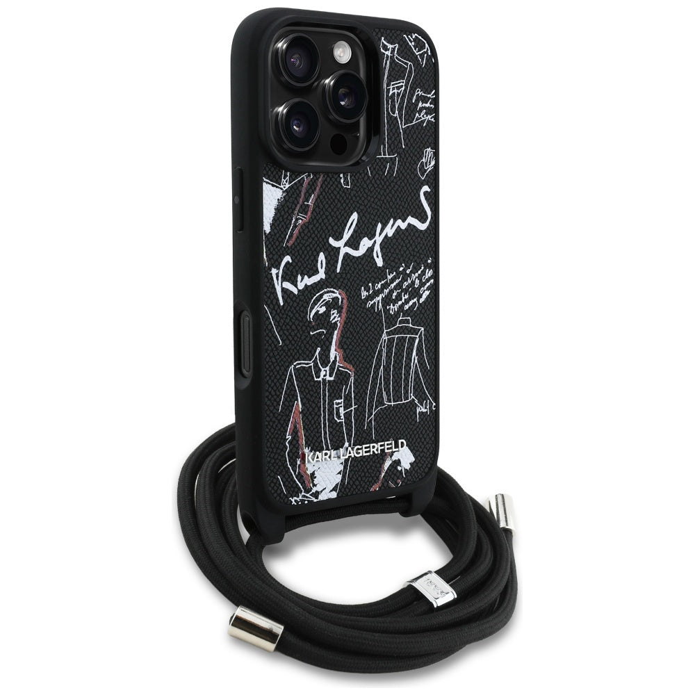 MagSafe Case for Apple iPhone 16 Pro, Karl Lagerfeld, Saffiano Crossbody, Black