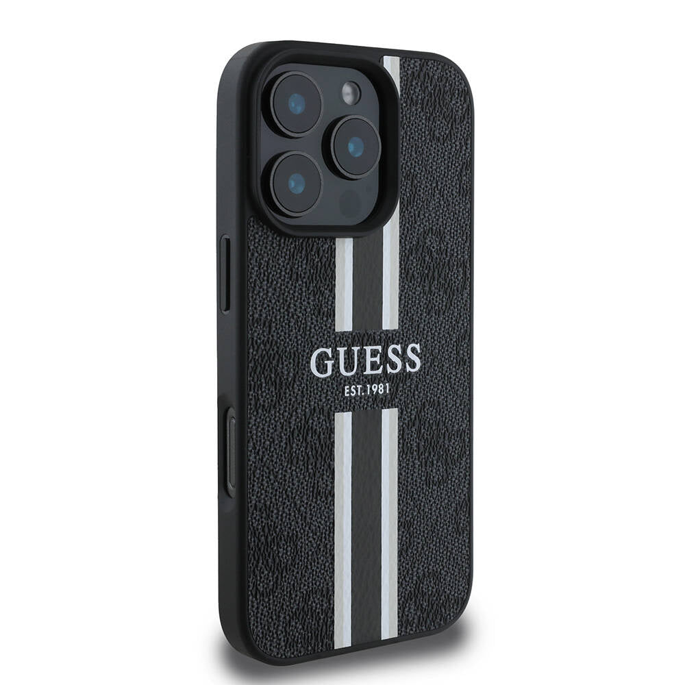 MagSafe Case for Apple iPhone 16 Pro Max, Guess, 4G Printed Stripes, Black