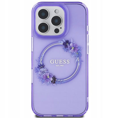 MagSafe Case for Apple iPhone 16 Pro Max, Guess, IML Flowers Wreath, Purple