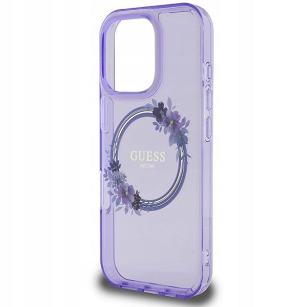 MagSafe Case for Apple iPhone 16 Pro Max, Guess, IML Flowers Wreath, Purple