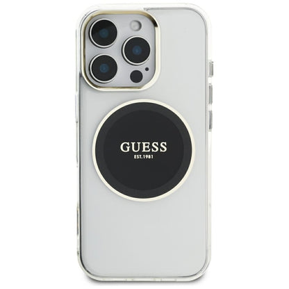 MagSafe Case for Apple iPhone 16 Pro Max, Guess, IML Metal Colored Circle, Black