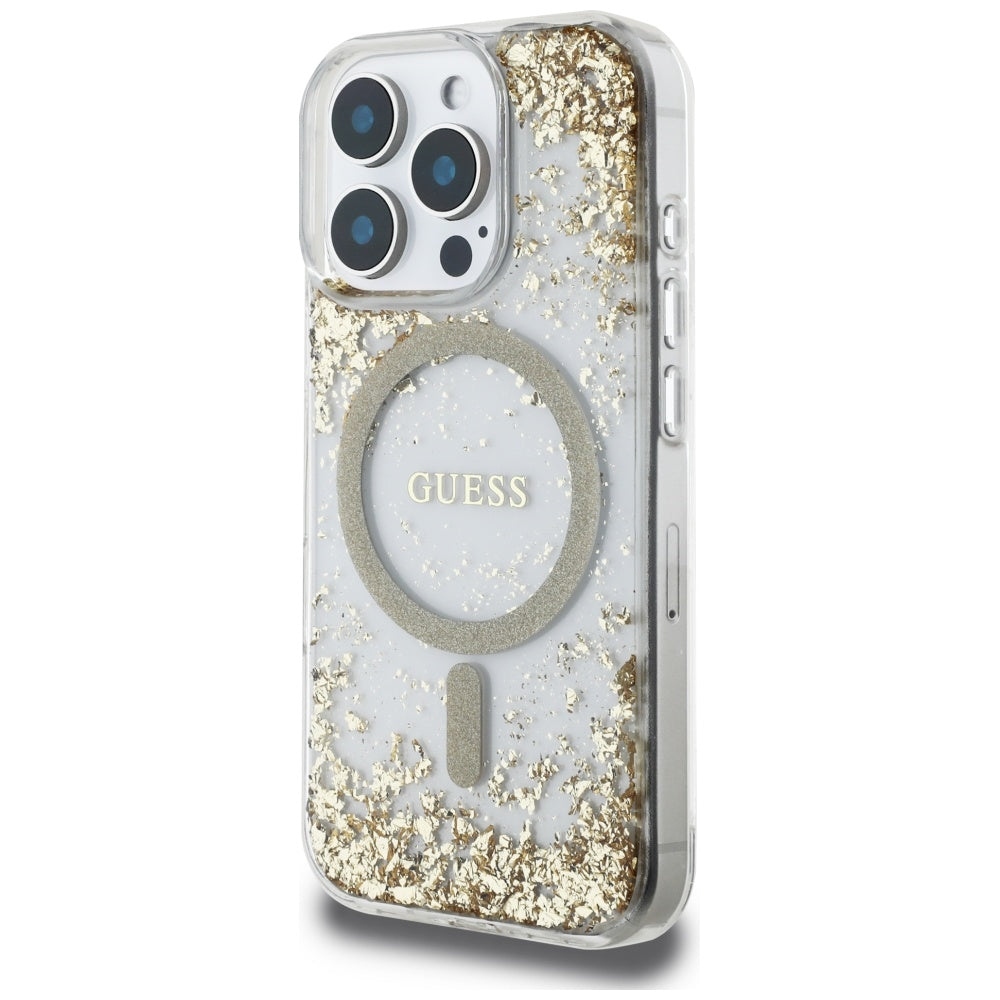 MagSafe Case for Apple iPhone 16 Pro Max, Guess, Resin Bottom Glitter, Gold