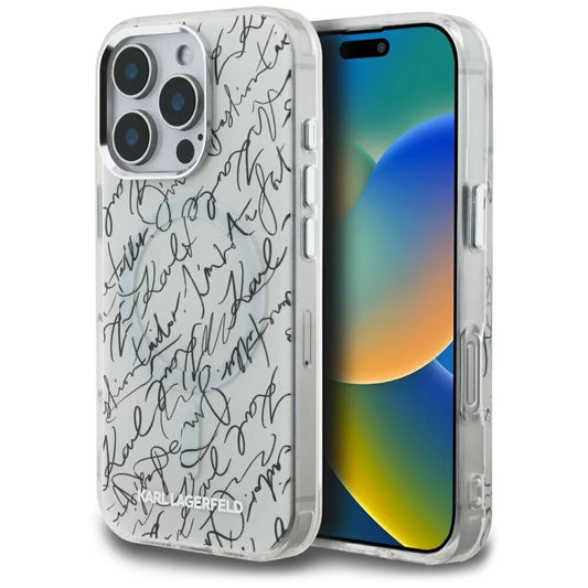 MagSafe Case for Apple iPhone 16 Pro Max, Karl Lagerfeld, IML Karl Script Pattern, White