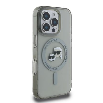 MagSafe Case for Apple iPhone 16 Pro Max, Karl Lagerfeld, IML Metal Karl & Choupette's Heads, Black