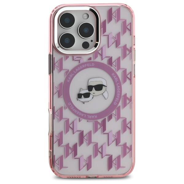 MagSafe Case for Apple iPhone 16 Pro Max, Karl Lagerfeld, IML Monogram Karl & Choupette's Heads, Pink