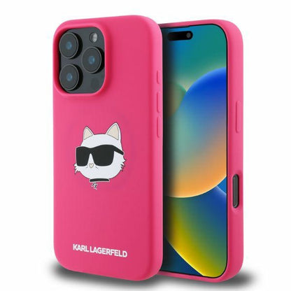 MagSafe Case for Apple iPhone 16 Pro Max, Karl Lagerfeld, Silicone Choupette's Head, Fuchsia