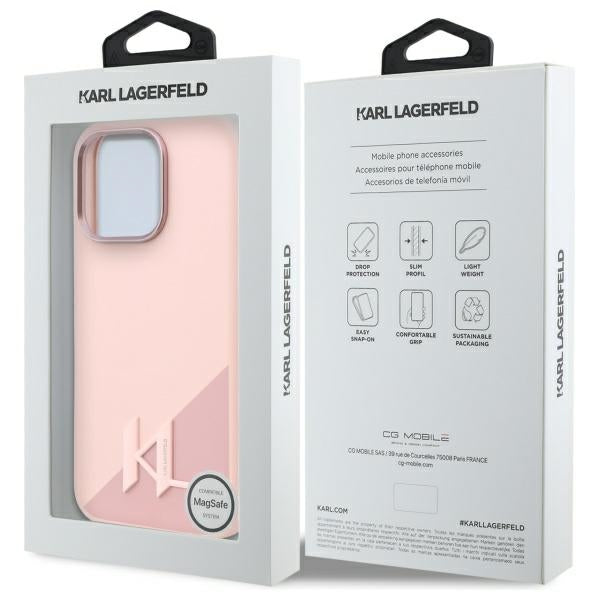 MagSafe Case for Apple iPhone 16 Pro Max, Karl Lagerfeld, Silicone Shadow Metal Initial, Pink