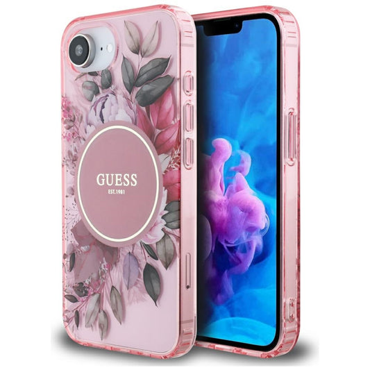MagSafe Case for Apple iPhone 16e, Guess, IML Flowers, Pink