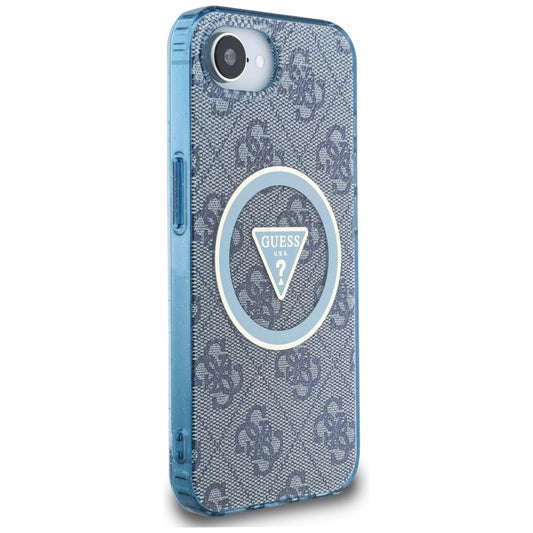 MagSafe Case for Apple iPhone 16e, Guess, IML Glitter 4G Circle Triangle, Blue