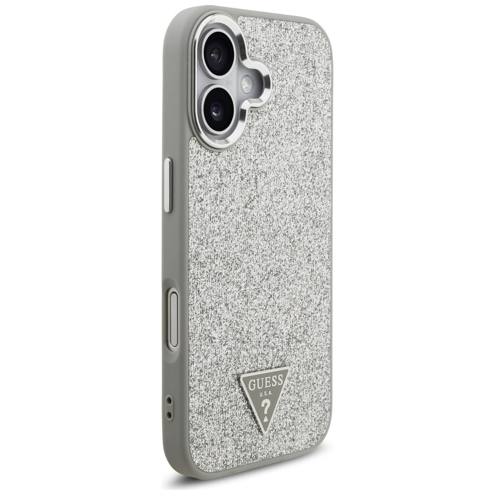 MagSafe Case for Apple iPhone 17, Guess, Glitter Triangle Logo, Silver