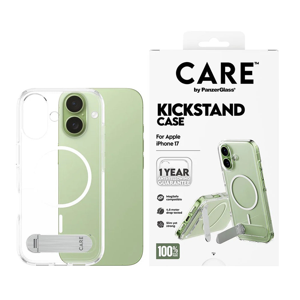 MagSafe Case for Apple iPhone 17, PanzerGlass, Care Feature Kickstand, Transparent