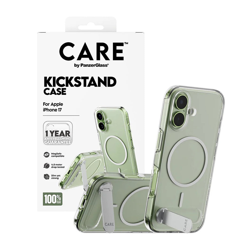 MagSafe Case for Apple iPhone 17, PanzerGlass, Care Feature Kickstand, Transparent