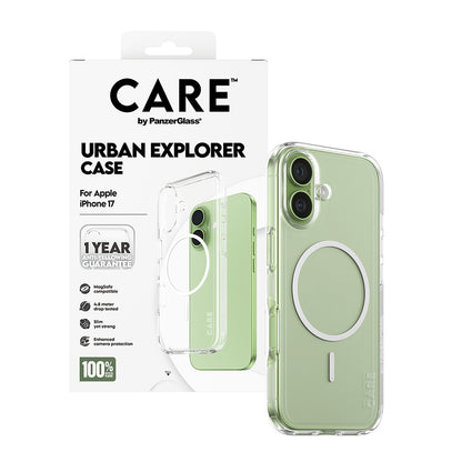 MagSafe Case for Apple iPhone 17, PanzerGlass, Urban Explorer Care, White Transparent