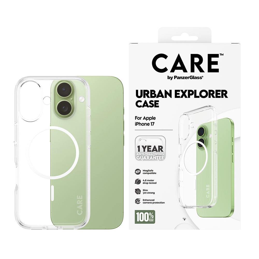 MagSafe Case for Apple iPhone 17, PanzerGlass, Urban Explorer Care, White Transparent