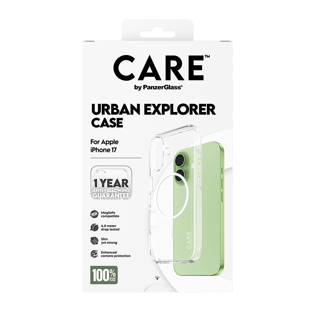 MagSafe Case for Apple iPhone 17, PanzerGlass, Urban Explorer Care, White Transparent