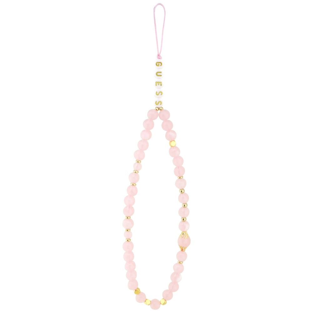 MagSafe Case for Apple iPhone 17 Pro, Guess, 4G Triangle Logo with Pearl Strap, Pink