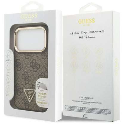 MagSafe Case for Apple iPhone 17 Pro, Guess, 4G Triangle Logo with Stand Camera, Golden Brown