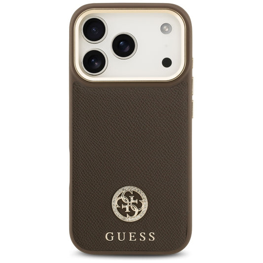 MagSafe Case for Apple iPhone 17 Pro, Guess, Grained Strass Logo, Brown
