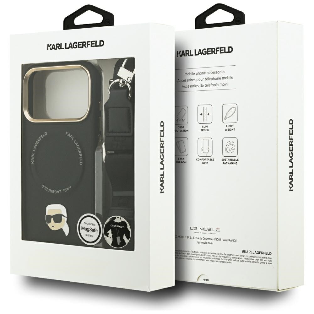 MagSafe Case for Apple iPhone 17 Pro, Karl Lagerfeld, Big Strap Karl Metal Logo, Black