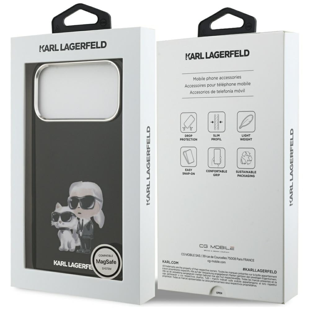 MagSafe Case for Apple iPhone 17 Pro, Karl Lagerfeld, IML Aquarelle Karl & Choupette Logo, Black