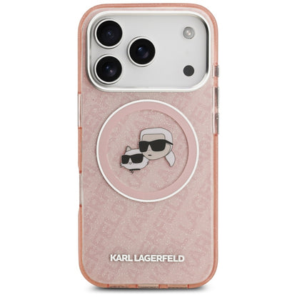 MagSafe Case for Apple iPhone 17 Pro, Karl Lagerfeld, IML Glitter Karl & Choupette's Heads, Pink