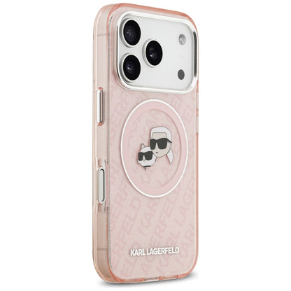 MagSafe Case for Apple iPhone 17 Pro, Karl Lagerfeld, IML Glitter Karl & Choupette's Heads, Pink
