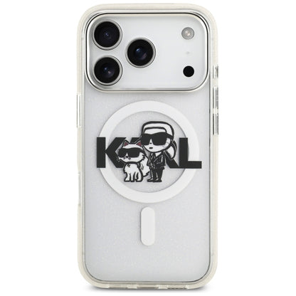 MagSafe Case for Apple iPhone 17 Pro, Karl Lagerfeld, IML Sketch Logo Glitter Karl & Choupette, Transparent