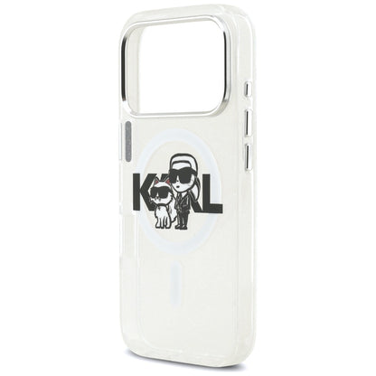 MagSafe Case for Apple iPhone 17 Pro, Karl Lagerfeld, IML Sketch Logo Glitter Karl & Choupette, Transparent