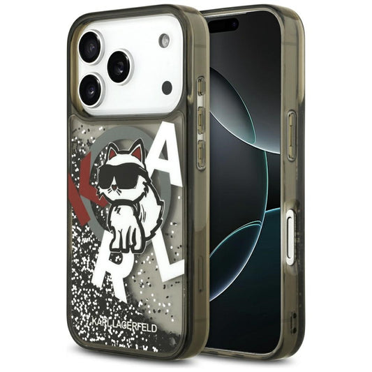 MagSafe Case for Apple iPhone 17 Pro, Karl Lagerfeld, Liquid Glitter Choupette Logo, Black