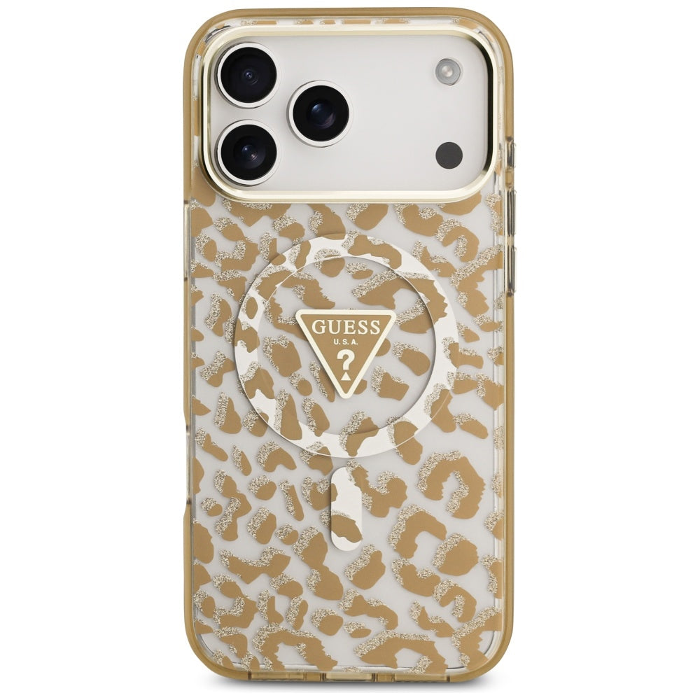 MagSafe Case for Apple iPhone 17 Pro Max, Guess, Leopard Glitter, Brown
