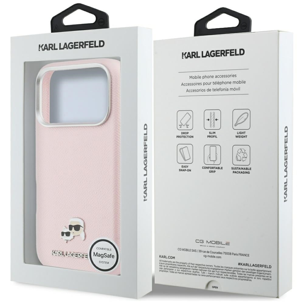 MagSafe Case for Apple iPhone 17 Pro Max, Karl Lagerfeld, Karl & Choupette Head's Pin, Pink