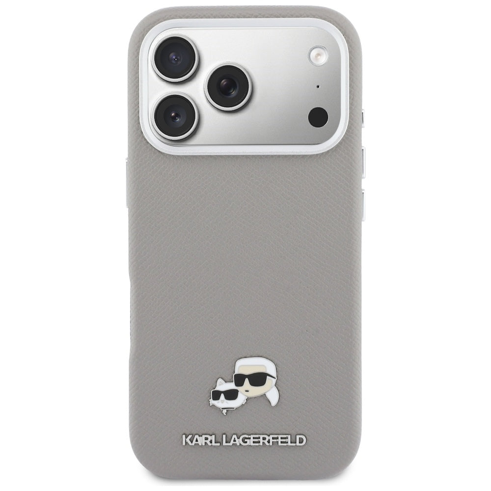 MagSafe Case for Apple iPhone 17 Pro Max, Karl Lagerfeld, Saffiano Karl & Choupette Pins, Grey