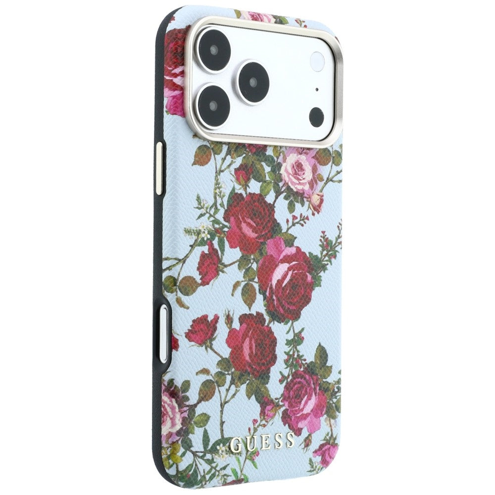 MagSafe Case for Apple iPhone 18 Pro / 17 Pro, Guess, Blossom Roses Print, Blue