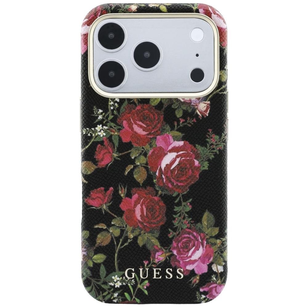 MagSafe Case for Apple iPhone 18 Pro / 17 Pro, Guess, Blossom Roses Print, Black