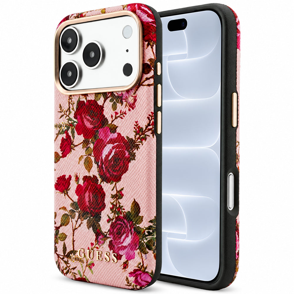 MagSafe Case for Apple iPhone 18 Pro / 17 Pro, Guess, Blossom Roses Print, Pink