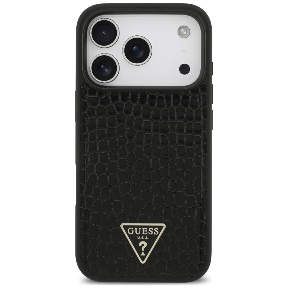 MagSafe Case for Apple iPhone 18 Pro / 17 Pro, Guess, Croco Triangle Logo, Black