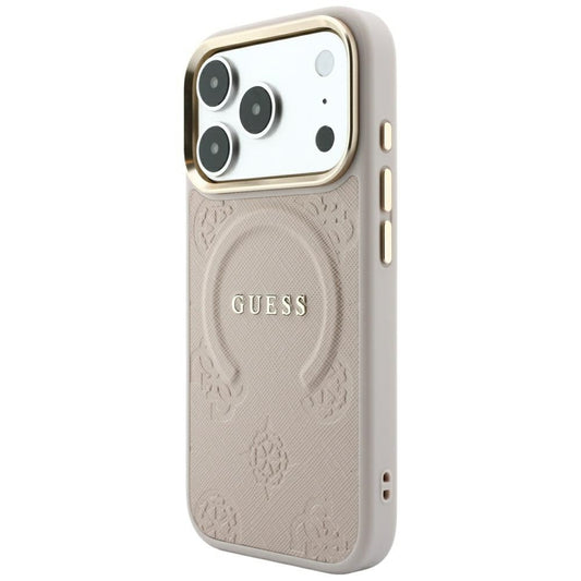 MagSafe Case for Apple iPhone 18 Pro / 17 Pro, Guess, Saffiano Peony Ring, Pink