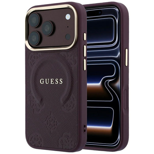 MagSafe Case for Apple iPhone 18 Pro / 17 Pro, Guess, Saffiano Peony Ring, Burgundy