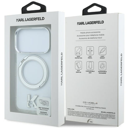 MagSafe Case for Apple iPhone 18 Pro / 17 Pro, Karl Lagerfeld, IML Ring Stand Kameo Metal, Transparent