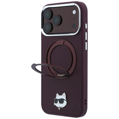 MagSafe Case for Apple iPhone 18 Pro / 17 Pro, Karl Lagerfeld, Ring Stand 360 Choupette Pin, Burgundy