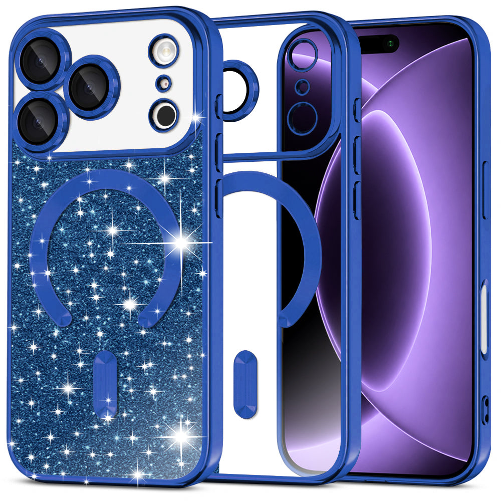 MagSafe Case for Apple iPhone 18 Pro / 17 Pro, Techsuit, Luxury Glitter, Dark Blue
