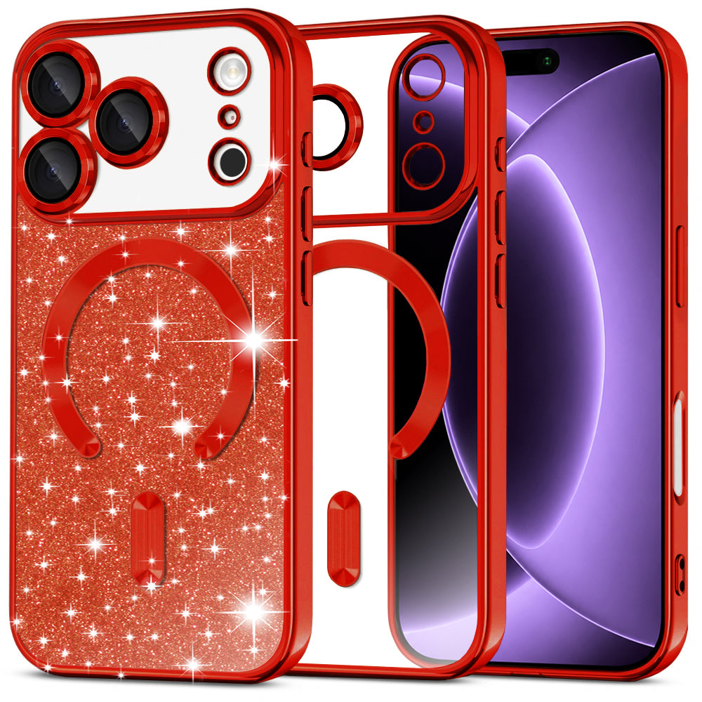 MagSafe Case for Apple iPhone 18 Pro / 17 Pro, Techsuit, Luxury Glitter, Red