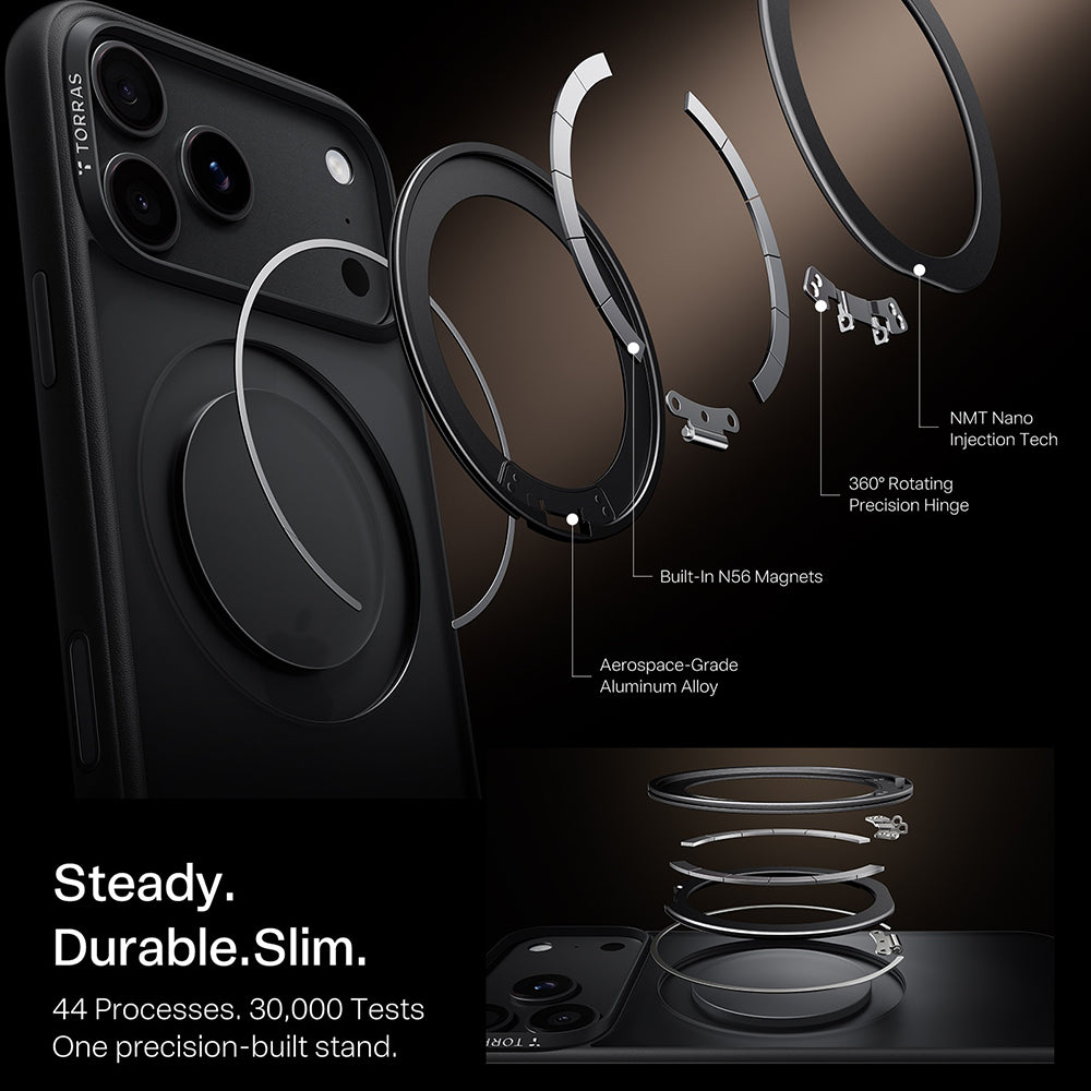 MagSafe Case for Apple iPhone 18 Pro / 17 Pro, Torras, Ostand O1 Guardian, Black