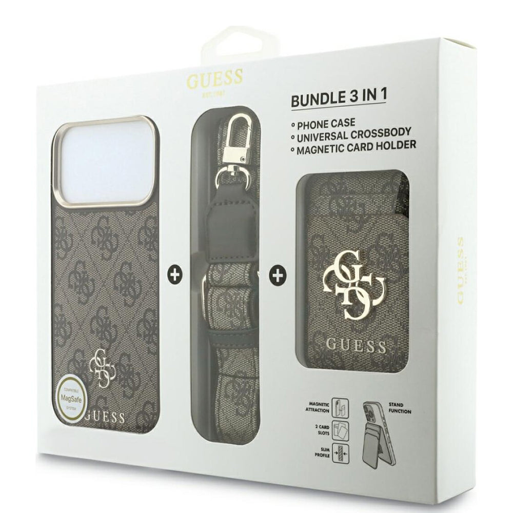 MagSafe Case for Apple iPhone 18 Pro Max / 17 Pro Max, Guess, 4G Cardslot & Big Strap, Brown