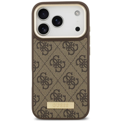 MagSafe Case for Apple iPhone 18 Pro Max / 17 Pro Max, Guess, 4G Logo Plate, Brown