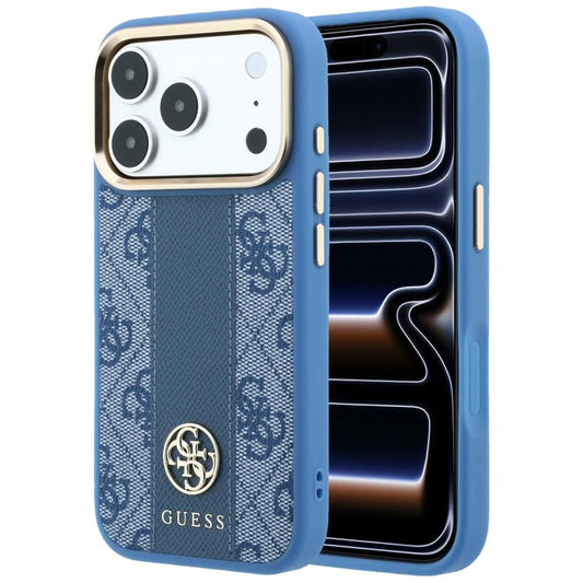 MagSafe Case for Apple iPhone 18 Pro Max / 17 Pro Max, Guess, 4G Stripe Round Classic Logo, Blue